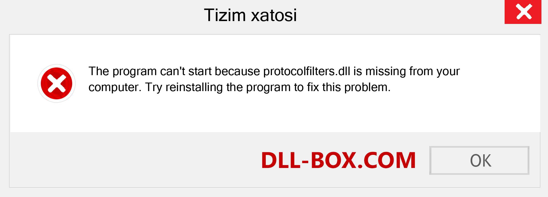 protocolfilters.dll fayli yo'qolganmi?. Windows 7, 8, 10 uchun yuklab olish - Windowsda protocolfilters dll etishmayotgan xatoni tuzating, rasmlar, rasmlar